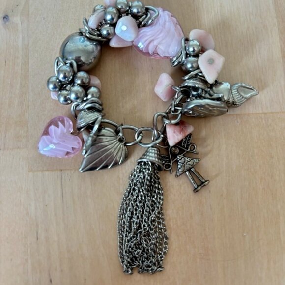 Soft Pink /Silver Tone Charm Bracelet - Picture 1 of 7